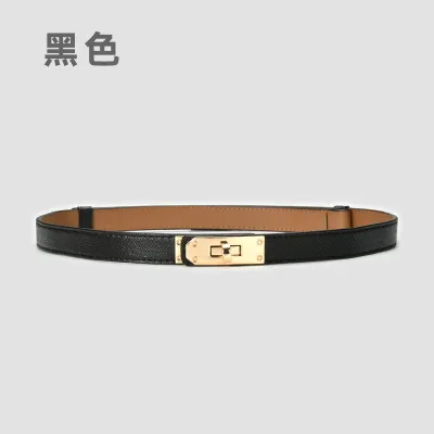 Women's Casual Retro Lock Buckle Adjustable Thin Genuine Leather Belt