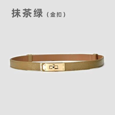 Women's Casual Retro Lock Buckle Adjustable Thin Genuine Leather Belt