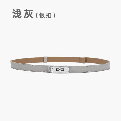 Women's Casual Retro Lock Buckle Adjustable Thin Genuine Leather Belt