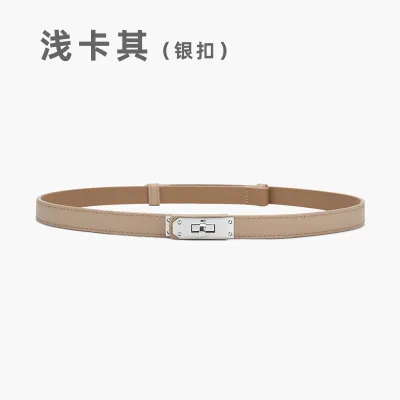 Women's Casual Retro Lock Buckle Adjustable Thin Genuine Leather Belt