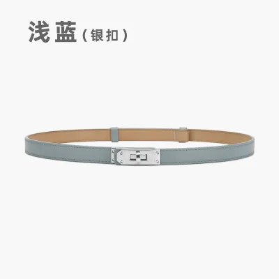 Women's Casual Retro Lock Buckle Adjustable Thin Genuine Leather Belt