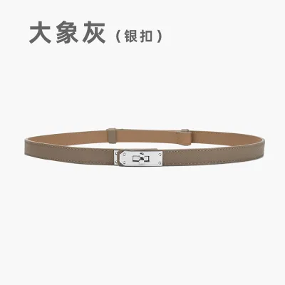 Women's Casual Retro Lock Buckle Adjustable Thin Genuine Leather Belt