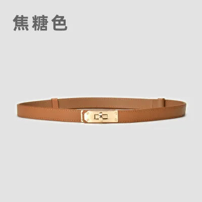 Women's Casual Retro Lock Buckle Adjustable Thin Genuine Leather Belt