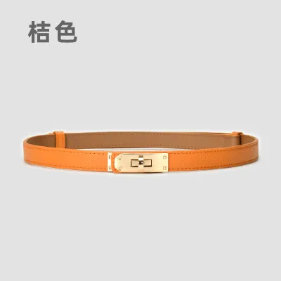 Women's Casual Retro Lock Buckle Adjustable Thin Genuine Leather Belt
