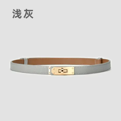 Women's Casual Retro Lock Buckle Adjustable Thin Genuine Leather Belt