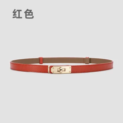 Women's Casual Retro Lock Buckle Adjustable Thin Genuine Leather Belt