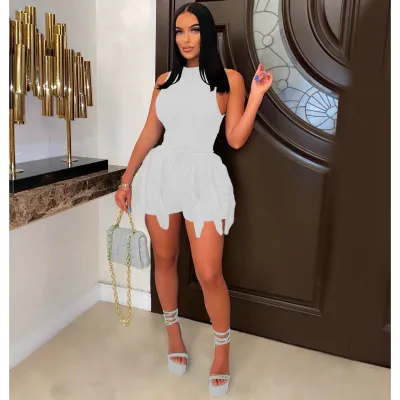 Women Casual Sleeveless Tank Top Drawstring Tassel Shorts Solid Color Two-Piece Set