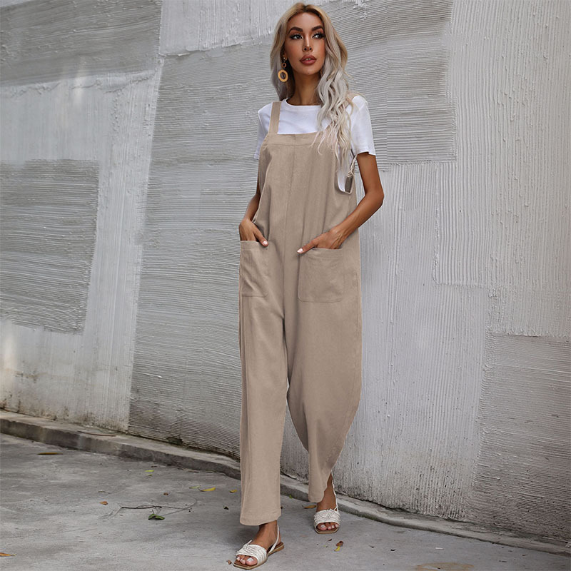 Linen Sleeveless Combinaison バーガンディ 38 Monki linen mix sleeveless jumpsuit with tie belt detail in