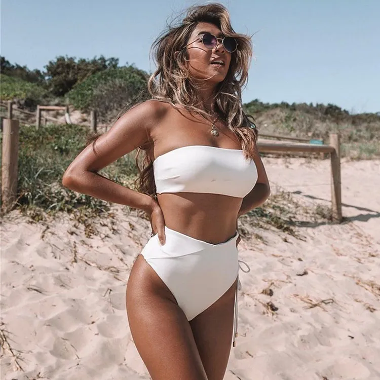 Women's High Waist Sexy Chest Strap Two-Piece Tankini Swimsuit