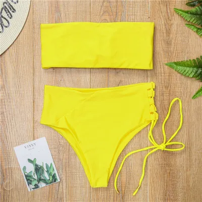 Women's High Waist Sexy Chest Strap Two-Piece Tankini Swimsuit