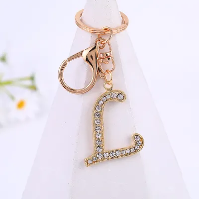 Women Men Fashion Artistic 26 Alphabet Letters Full Rhinestones Key Chain Modern Art