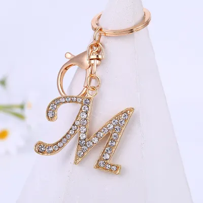 Women Men Fashion Artistic 26 Alphabet Letters Full Rhinestones Key Chain Modern Art