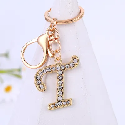Women Men Fashion Artistic 26 Alphabet Letters Full Rhinestones Key Chain Modern Art
