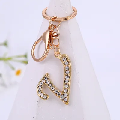 Women Men Fashion Artistic 26 Alphabet Letters Full Rhinestones Key Chain Modern Art