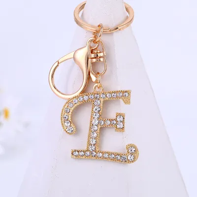 Women Men Fashion Artistic 26 Alphabet Letters Full Rhinestones Key Chain Modern Art