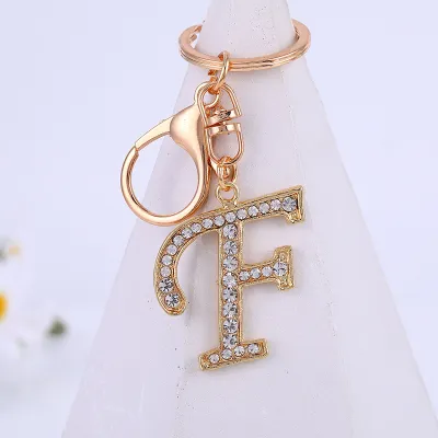 Women Men Fashion Artistic 26 Alphabet Letters Full Rhinestones Key Chain Modern Art