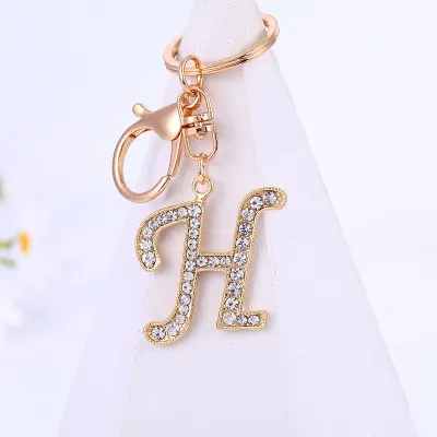 Women Men Fashion Artistic 26 Alphabet Letters Full Rhinestones Key Chain Modern Art