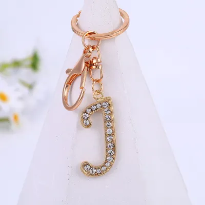 Women Men Fashion Artistic 26 Alphabet Letters Full Rhinestones Key Chain Modern Art