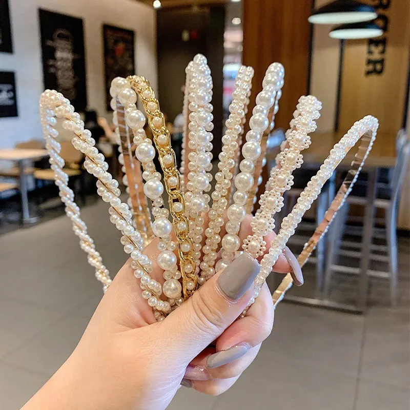 Women Simple Fashion Imitation Pearls Hairband
