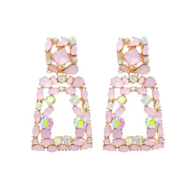 Women Fahsion Elegant Hollow Rectangle Rhinstones Dangle Earrings