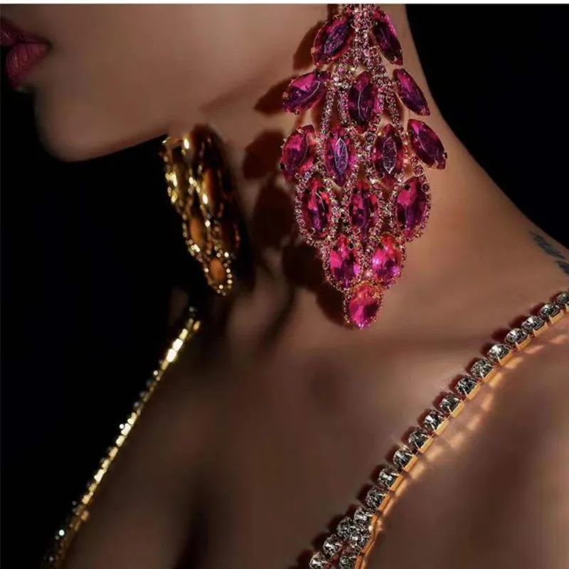 Women Fashion Exaggerated Rhinestones Drop Earrings