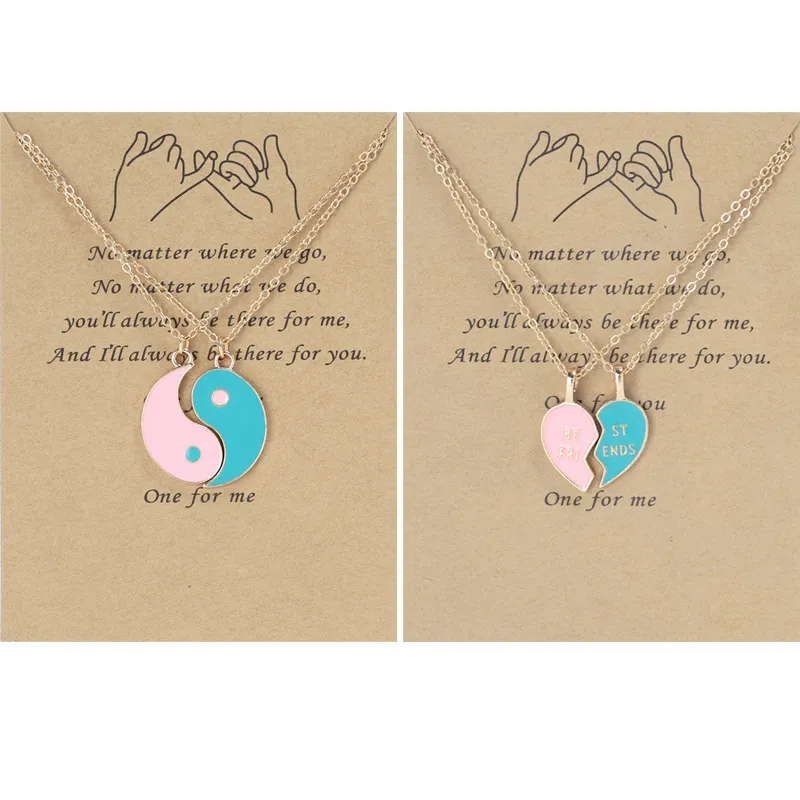 Women Men Tai Chi Bagua Best Friend Heart Necklace Set