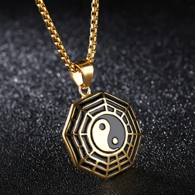 Men Fashion Five Elements Of Eight Diagrams Tai Chi Compass Pendant Necklace