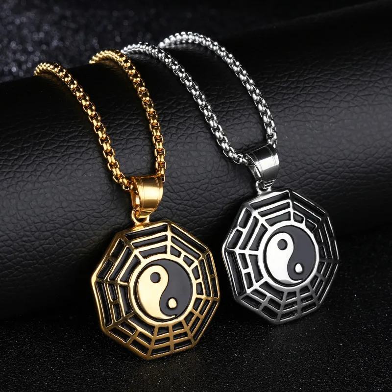 Men Fashion Five Elements Of Eight Diagrams Tai Chi Compass Pendant Necklace