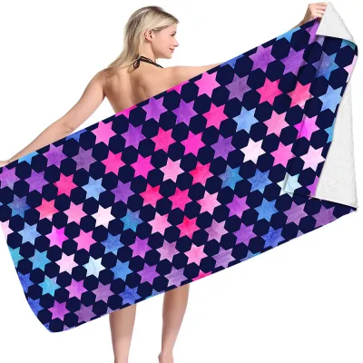 Cartoon Fish Scale Pattern Double-Sided Fleece Microfiber Square Beach Towel