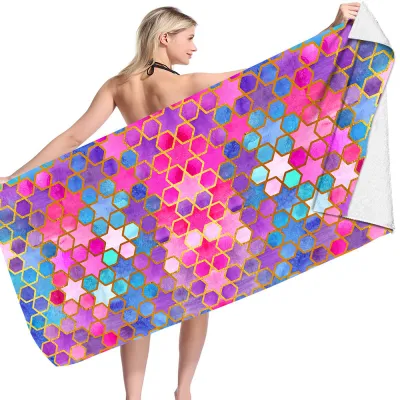 Cartoon Fish Scale Pattern Double-Sided Fleece Microfiber Square Beach Towel