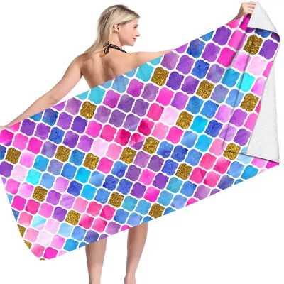 Cartoon Fish Scale Pattern Double-Sided Fleece Microfiber Square Beach Towel