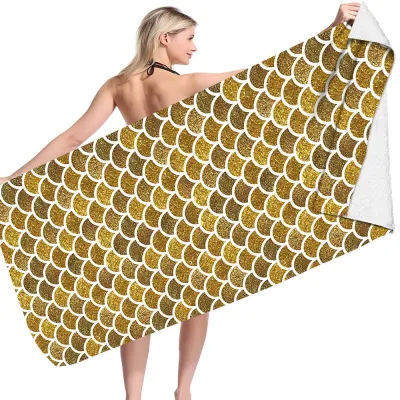 Cartoon Fish Scale Pattern Double-Sided Fleece Microfiber Square Beach Towel