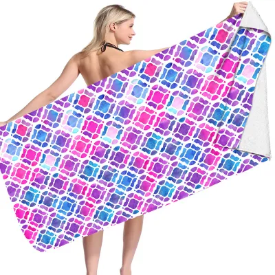Cartoon Fish Scale Pattern Double-Sided Fleece Microfiber Square Beach Towel