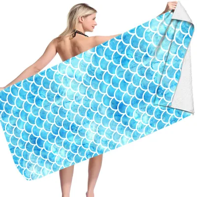Cartoon Fish Scale Pattern Double-Sided Fleece Microfiber Square Beach Towel