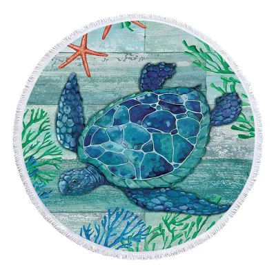 Trendy Microfiber Sea Turtle Print Round Beach Towel for Women