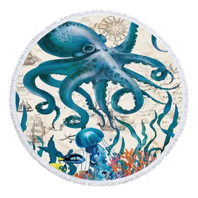 Trendy Microfiber Sea Turtle Print Round Beach Towel for Women