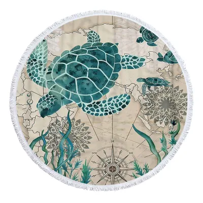 Trendy Microfiber Sea Turtle Print Round Beach Towel for Women