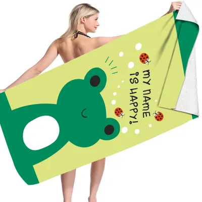 Cartoon Flamingo Dinosaur Pattern Reversible Fleece Microfiber Square Beach Towel for Women