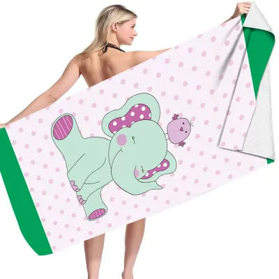 Cartoon Flamingo Dinosaur Pattern Reversible Fleece Microfiber Square Beach Towel for Women