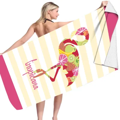 Cartoon Flamingo Dinosaur Pattern Reversible Fleece Microfiber Square Beach Towel for Women