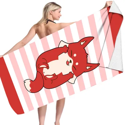 Cartoon Flamingo Dinosaur Pattern Reversible Fleece Microfiber Square Beach Towel for Women