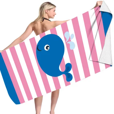 Cartoon Flamingo Dinosaur Pattern Reversible Fleece Microfiber Square Beach Towel for Women
