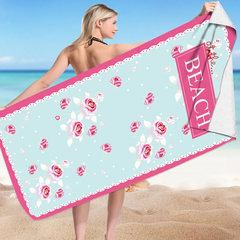 Cartoon Flamingo Dinosaur Pattern Reversible Fleece Microfiber Square Beach Towel for Women