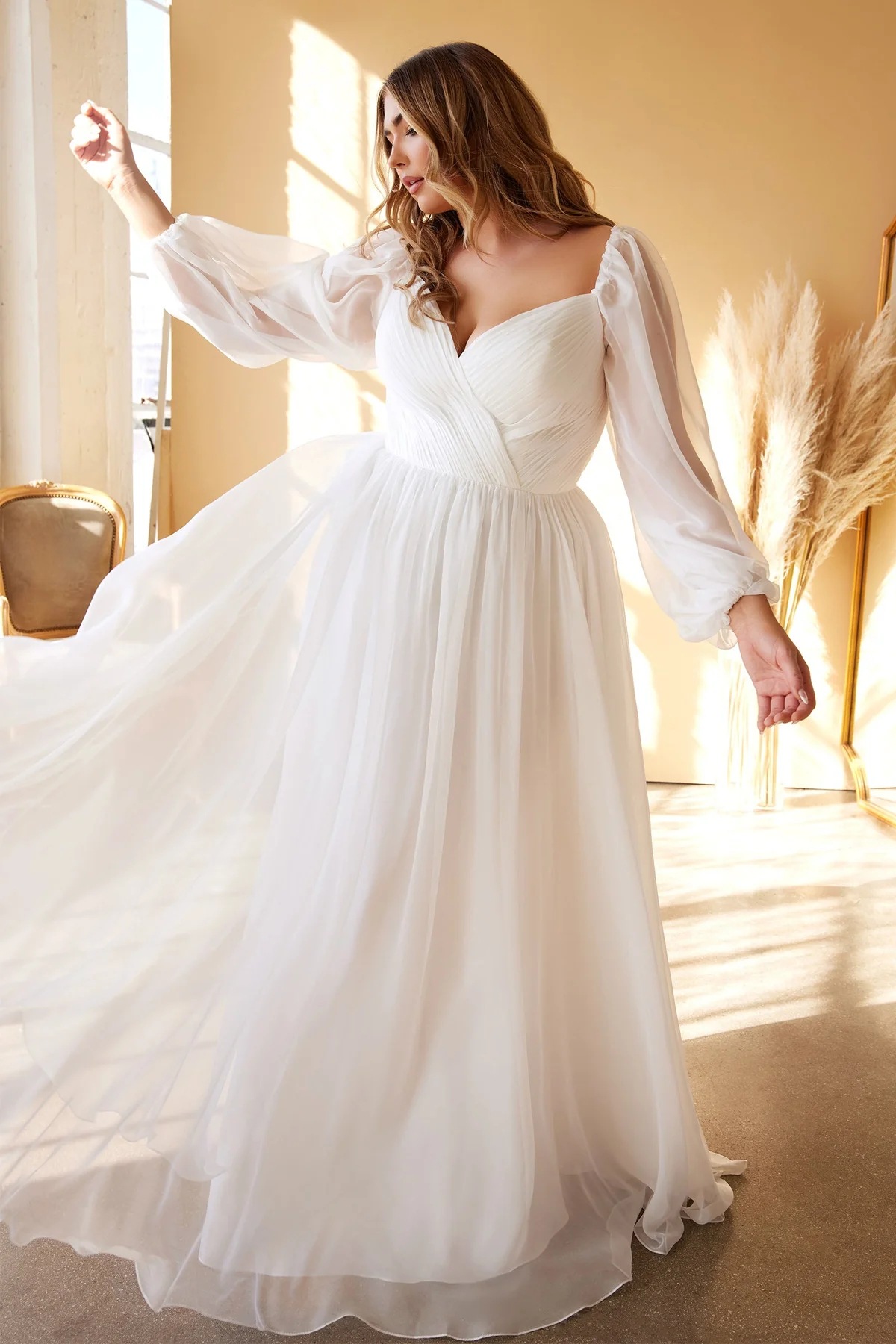 パーティードレス One-Shoulder Long Sleeve Chiffon Gown Wholesale Women Chiffon Long Sleeve Pressed Pleated One