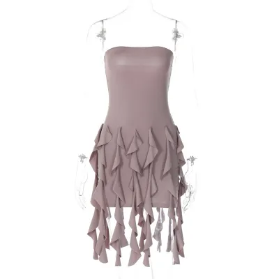 Women's Edgy Ruffled Tassels Tube Dress