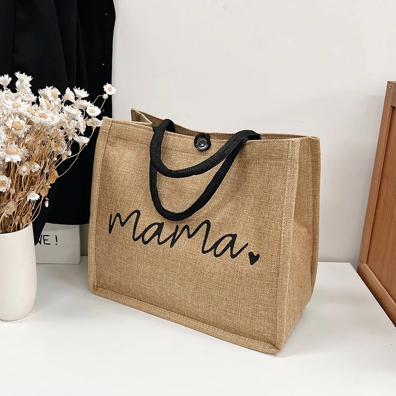 Women Fashion Linen Large Capacity Casual Letter Pattern Canvas Tote Bag