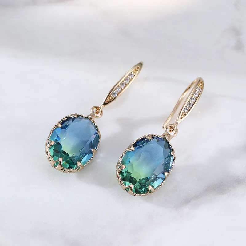 Women'S Fashion Geometric Oval Gemstone-Set Tourmaline Earrings