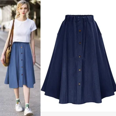 Women's Casual Denim A-Line Skirt with Elastic Waist