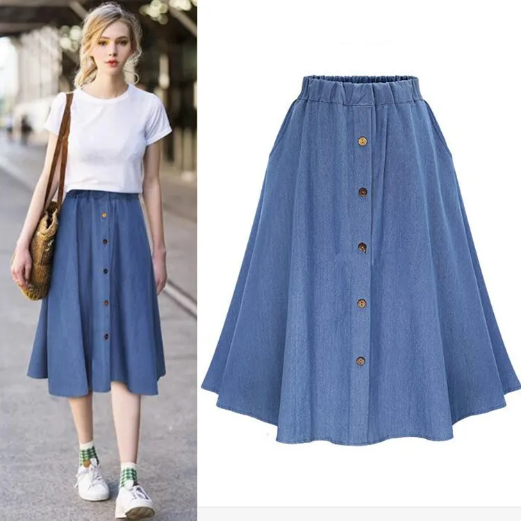 Women's Casual Denim A-Line Skirt with Elastic Waist