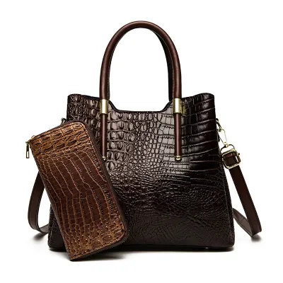 Women Fashion Crocodile Print Pop Embossed Multi-Piece PU Tote Bag Set